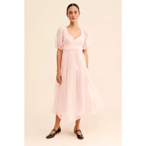 Free People Hailey Dress Size 4 Beautiful Baby Pink Wrap front Midi Dress - Picture 1 of 10
